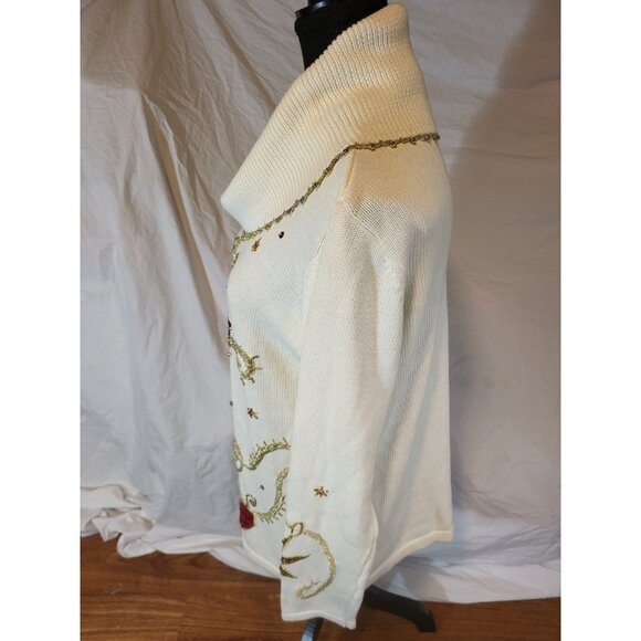 Theme Works by KiKiT Women's Cream Ugly Christmas Sweater Cowl Neck Sweater M - Picture 5 of 7